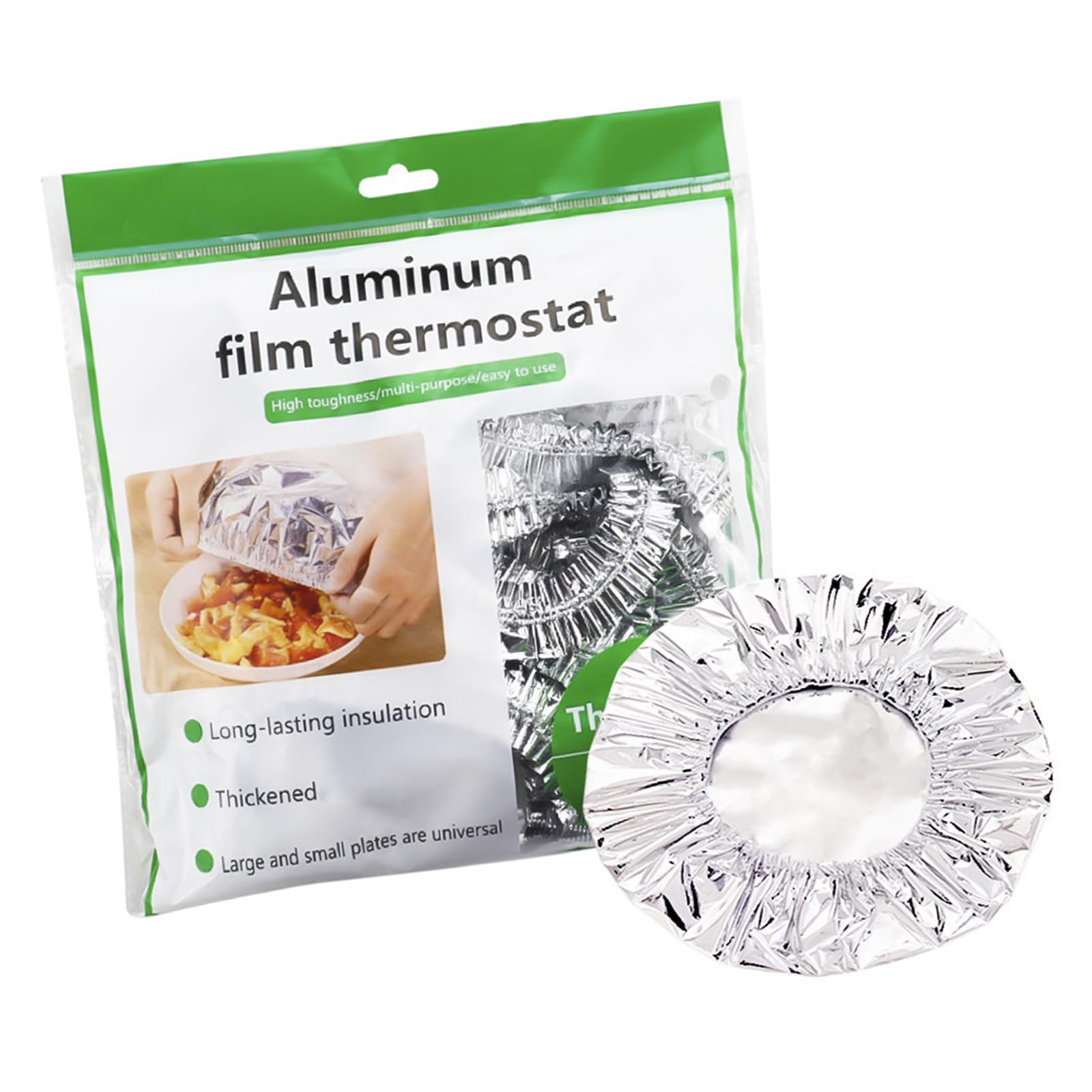 Mekalero 50Pcs Stretchable Aluminum Foil Covers Set Heat Preservation Fits Round Plates Takeout Container For Outdoor Picnics Parties Elastic Stretch Lid