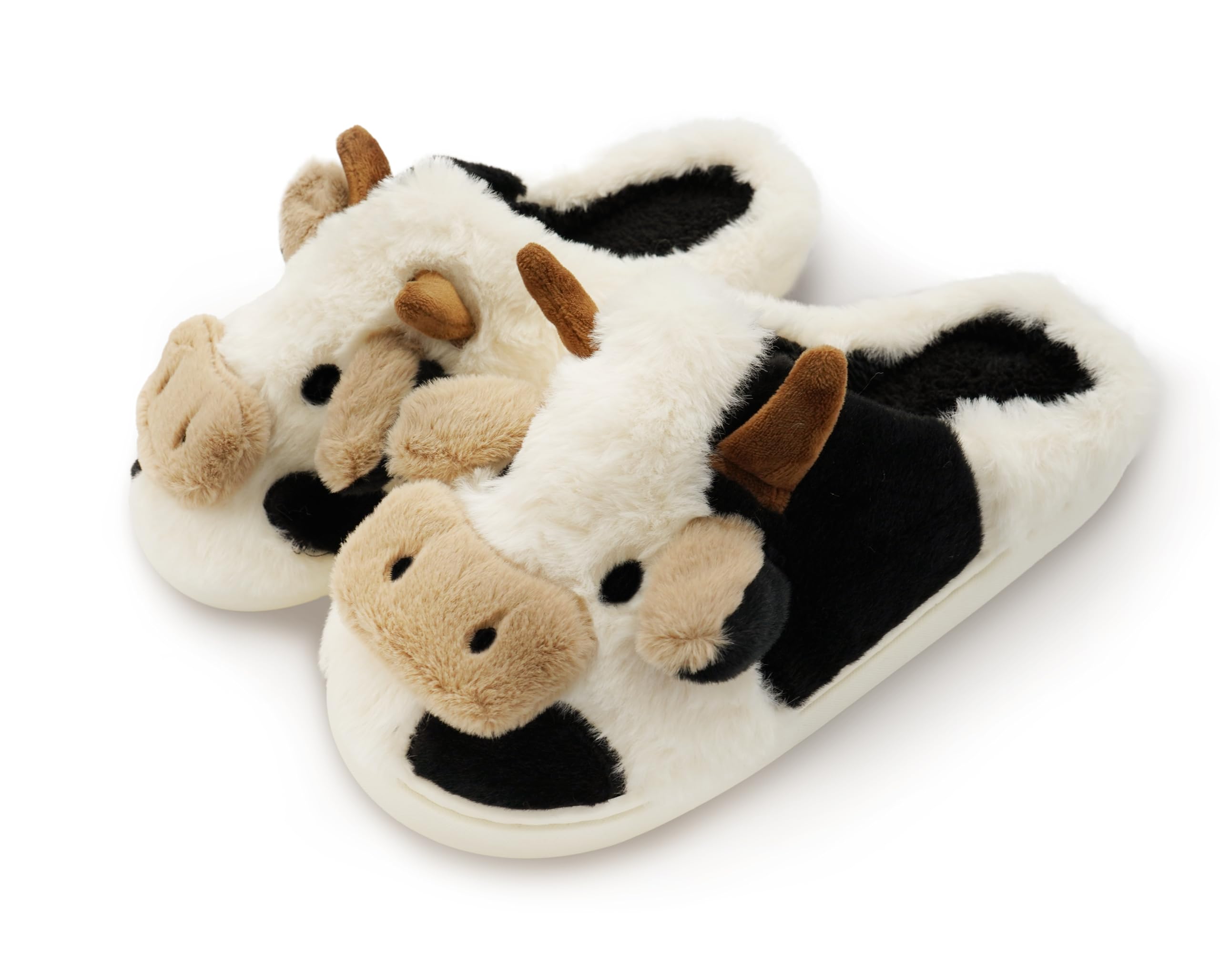 Nackiy Cow Slippers for Women Men Cute Animal Fuzzy Slides Soft Cotton Plush Indoor Outdoor Shoes for Bedroom