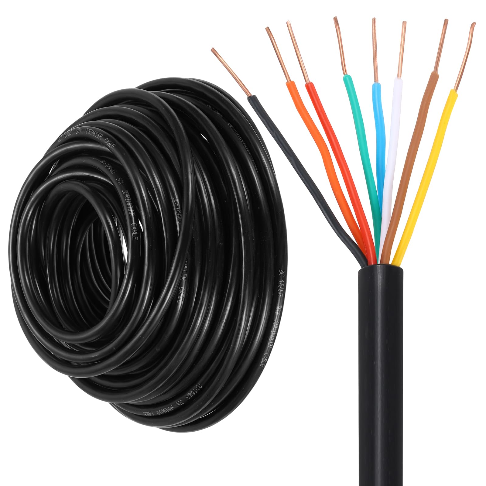 sourcing map 18/8 Sprinkler Wire, 60M/100ft 18 Gauge 8 Conductor Solid Irrigation Wire, PVC Jacket Sprinkler Cable for Underground Irrigation System, Field Central Control System, Thermostat