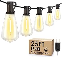 Larkvue 25FT Outdoor String Lights: Dimmable Waterproof Shatterproof ST38 LED Bulbs, 2700K Warm Glow for Patio Backyard (Black Cord)