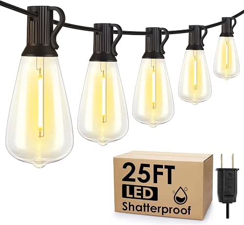 25FT Outdoor String Lights, Patio Lights with 10+1 LED Dimmable