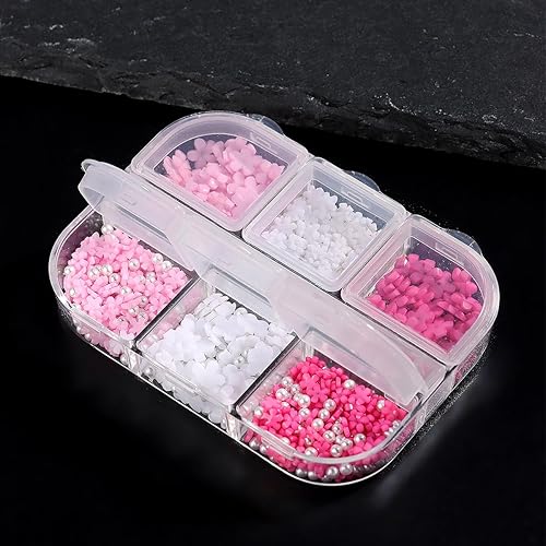 Miniatura 5 de Flores 3D para uñas, dijes de uñas de flores 3D, dijes de uñas de mariposa de metal con gemas para uñas, flores acrílicas rosas y blancas para