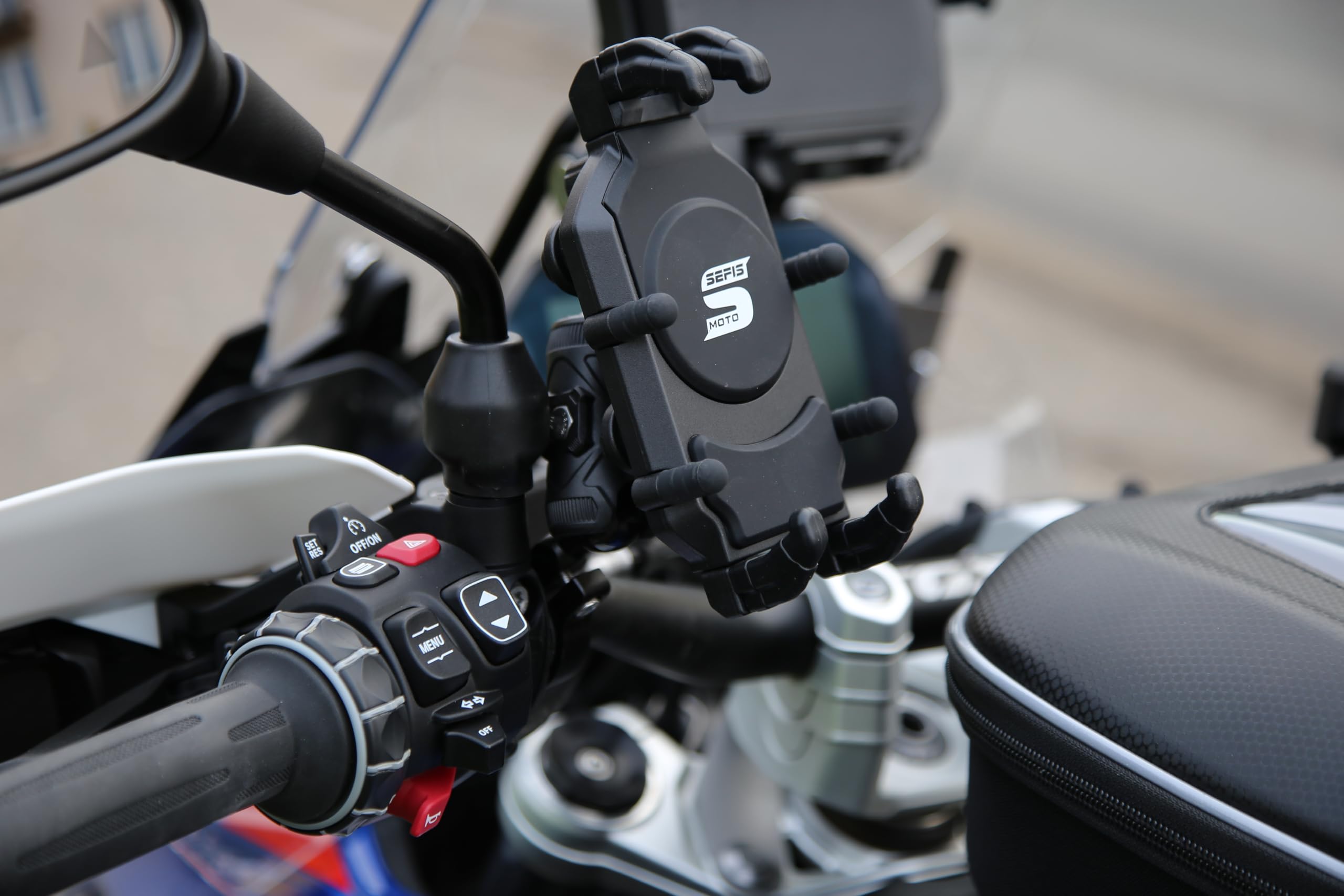 SEFIS - Supporto per cellulare da moto con adattatore anti-shock, robusto supporto per telefono girevole a 360°, universale, 22-25 mm, antivibrazioni e antifurto (SEFIS Set di rilegatura + fascetta)