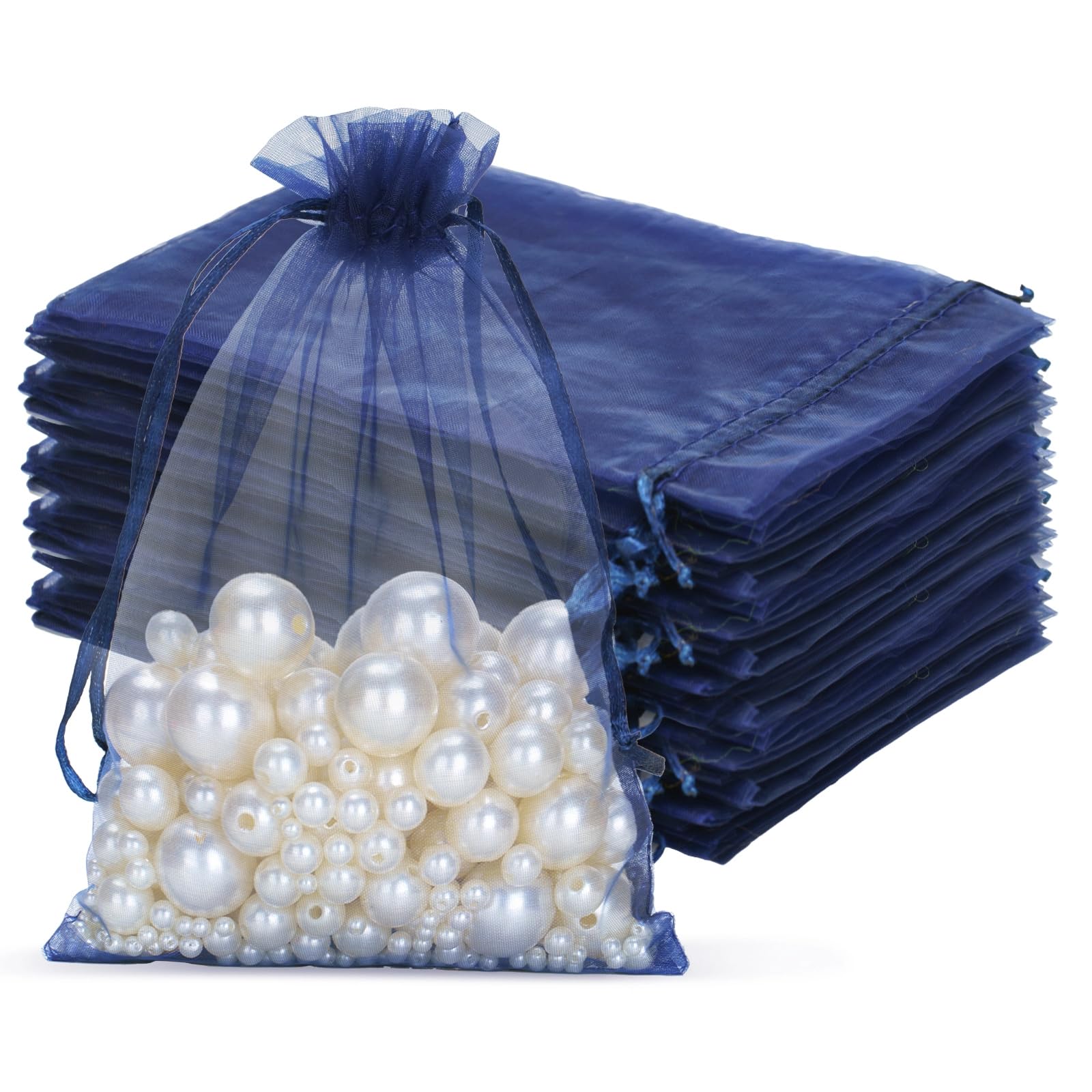 jijAcraft Marineblau Groß Organzasäckchen 13x18cm: Geschenksäckchen mit Zugban Transparent Schmucksäckchen 50 Stück Organza Beutel Hochzeit zum Befüllen Geschenk Bonbon