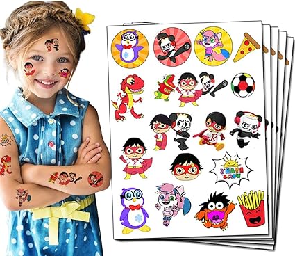 HAOXIANG Ryan Party Favor Temporary Tattoos for Ryan Birthday Party Decorations supplies for Kids (10 Sheets)