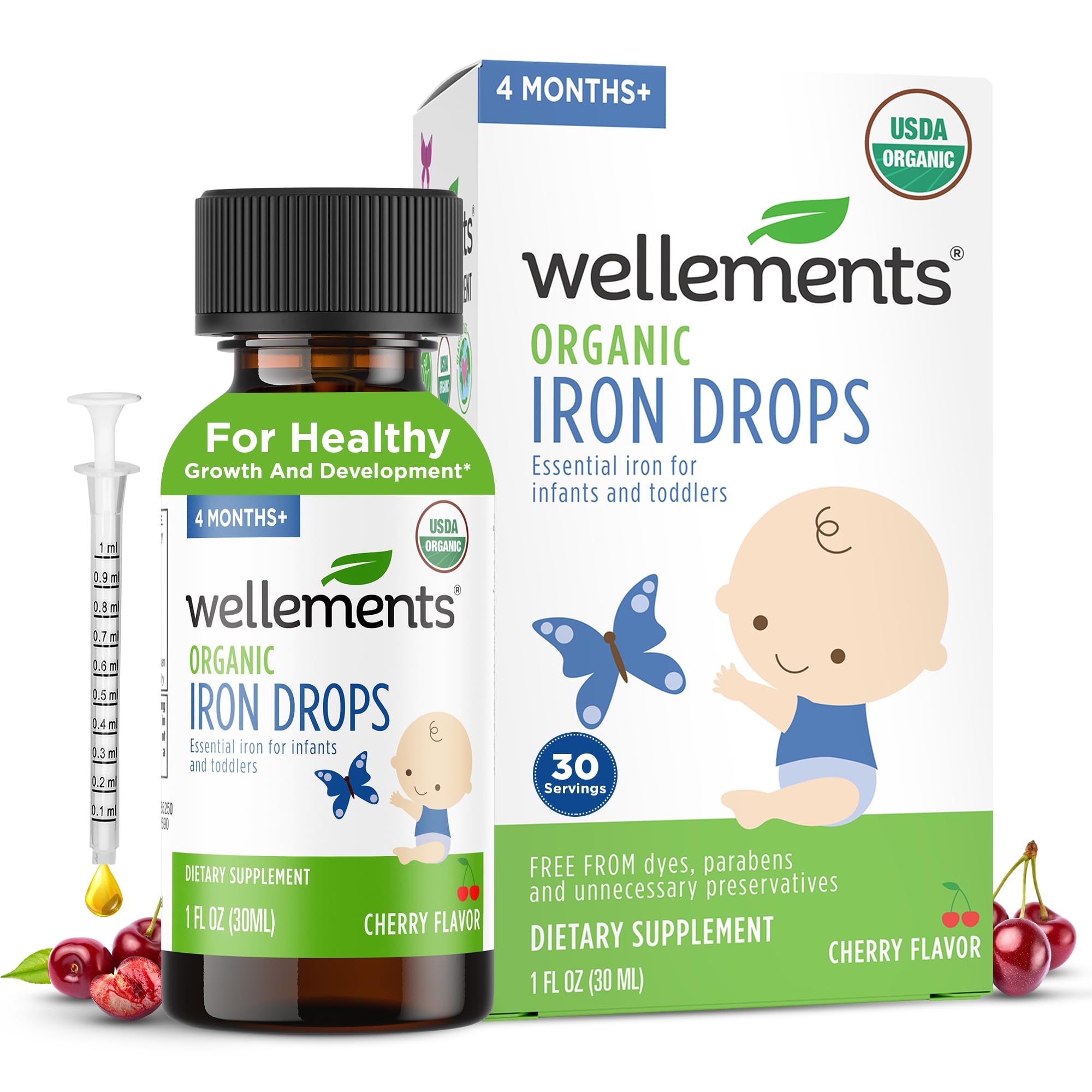 Wellements Organic Iron Drops 1 Fl Oz Liquid Iron Vitamin Supple T For Infants And Toddlers Free From Dyes Parabens Alcohol Preservatives One Size Multi