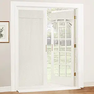 RYB HOME 100% Blackout Tricia Door Curtains, Linen Textured Blend Thermal Insulating Privacy French Door Window Tie Up Shades Sidelight Curtains for Kitchen, W 34 x L 69 inches, Linen, 1 Panel