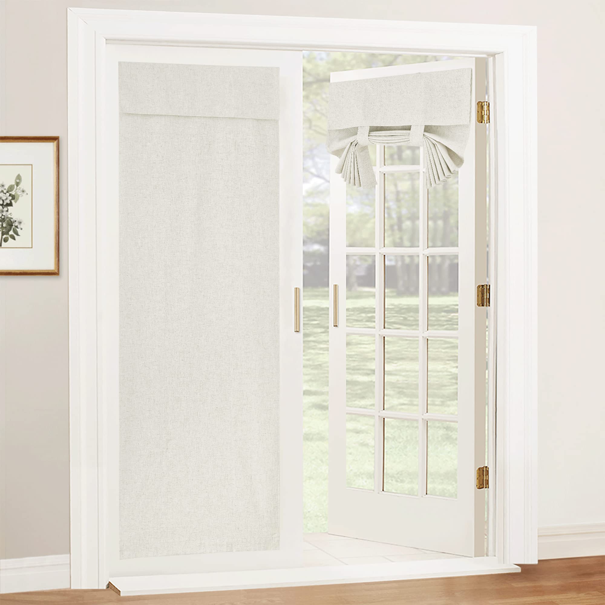 RYB HOME 100% Blackout Tricia Door Curtains, Linen Textured Blend Thermal Insulating Privacy French Door Window Tie Up Shades Sidelight Curtains for