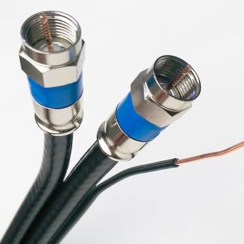 75ft Dual RG6 18AWG Coaxial Cable w/Messenger Ground Wire 3Ghz 75 Ohm UL ETL CM DIRECTV Belden Blue Compression Connectors Satellite TV & Internet Cable Assembled in USA by PHAT SATELLITE INTL