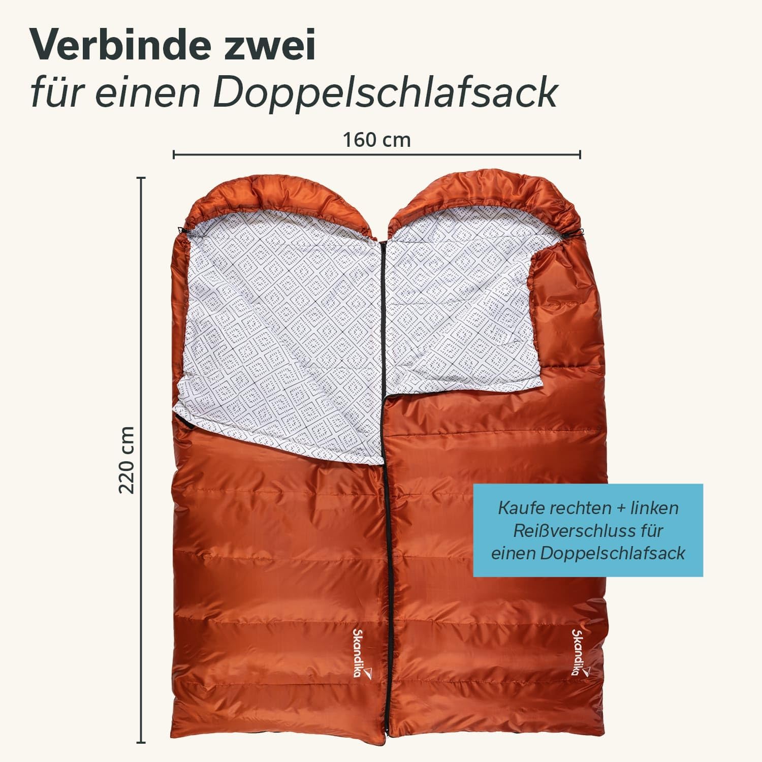 Skandika Iceland Saco de Dormir Individual | con Forro de polialgodón para Adultos, acoplable, hasta -5°C, 220 x 80 cm | Invierno Camping Senderismo