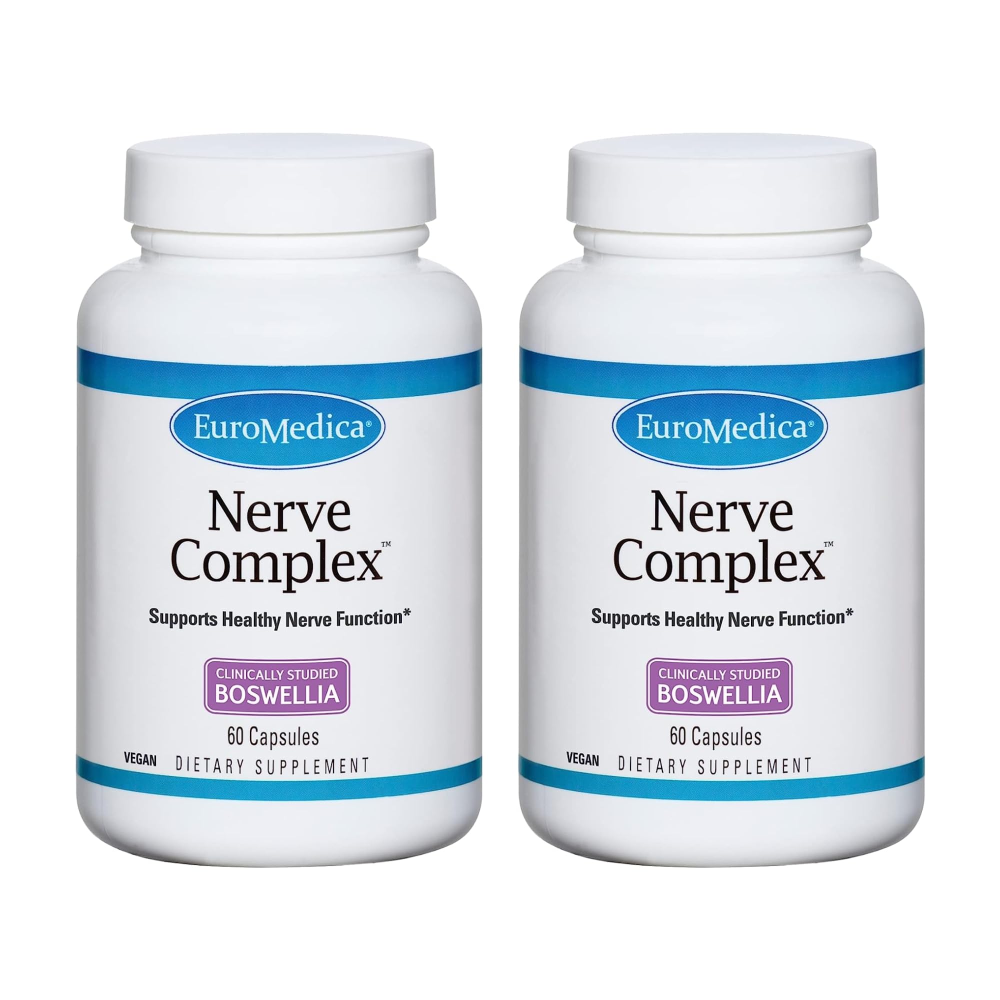 EuroMedica Nerve Complex - Herbal Supplement with Bioactive Vitamin B12 - Circulation & Nerve Health Support Supplement - Vegan Capsules with Boswellia Serrata - 60 Capsules, 2 Pack (120 Capsules)