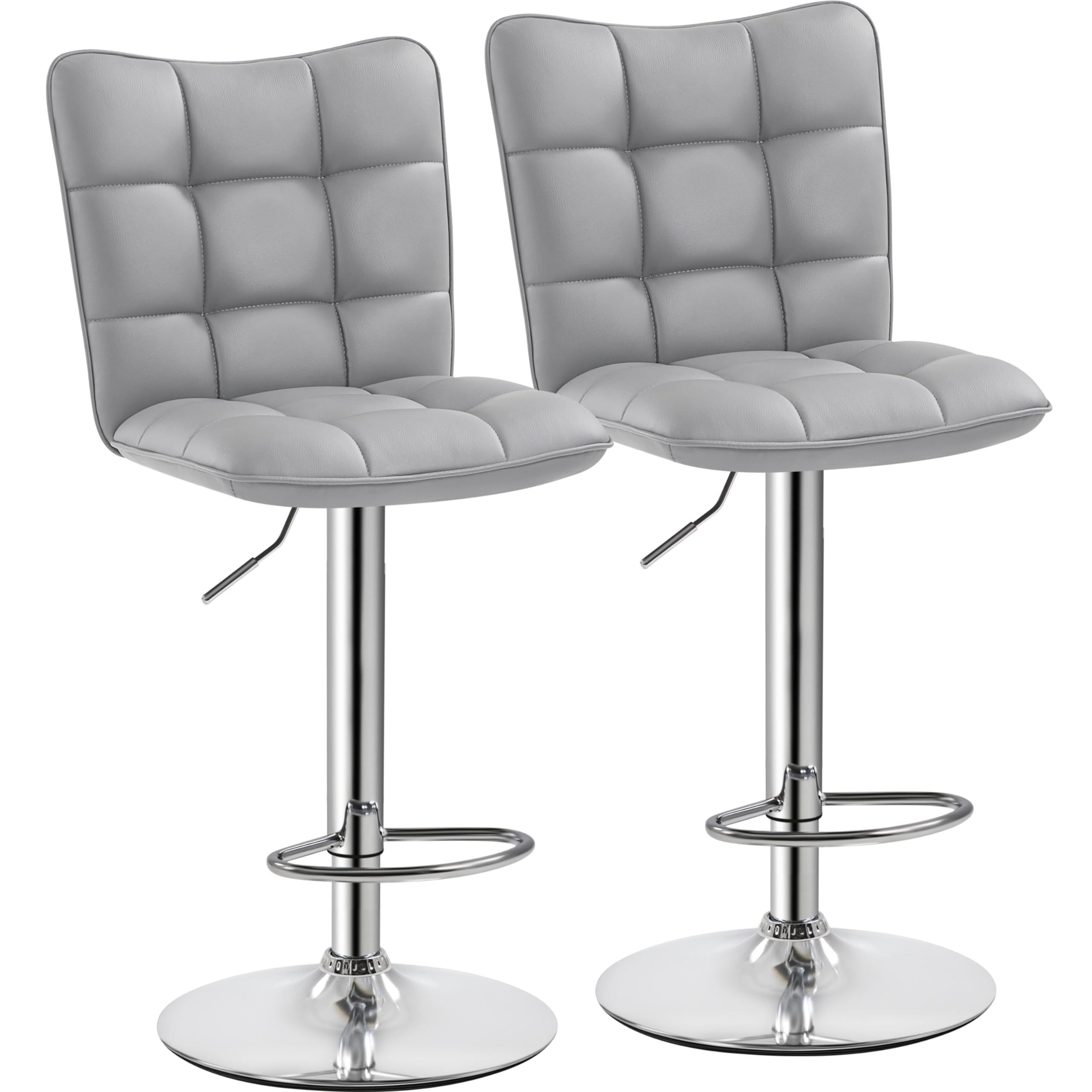 Yaheetech Modern Barstools Set of 2, PU Leather Height Adjustable Swivel Bar Chair with Footrest and Base for Breakfast Counter, Kitchen and Home, Light Grey