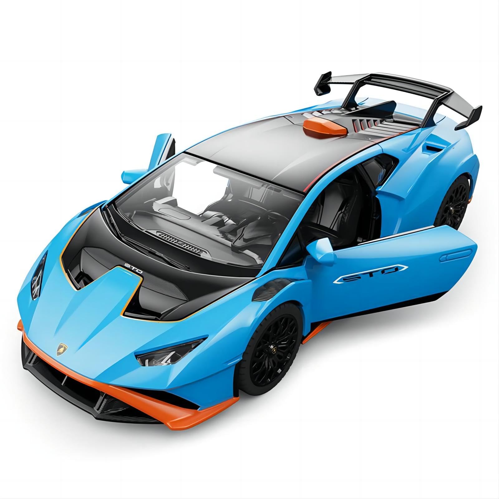 RASTAR 64300 1/32 Lamborghini Pull Back Metal Toy Car - Officially Licensed Lamborghini Huracan STO Model Car for Play and Display - Ideal Gift for Kids - Blue