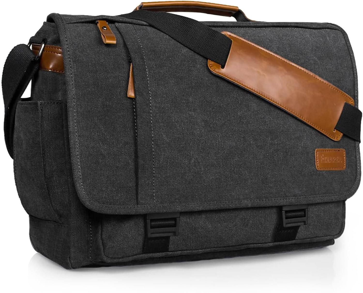 Estarer Laptop Messenger Shoulder Bag 17.3 Inch Mens Water Resistant Canvas Satchel Briefcase for Work Office(Dark Grey)