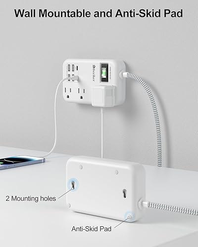 Miniatura 6 de Tira de alimentación con protector de sobretensiones de 6 USB (2 USB C) - Regleta de alimentación de viaje de 5 pies con estación de carga USB de