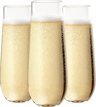 Ciaell 48 Pack Plastic Champagne Flutes - 9 Oz Disposable Champagne Glasses - Stemless Mimosa Glass for Parties & Weddings & Birthdays