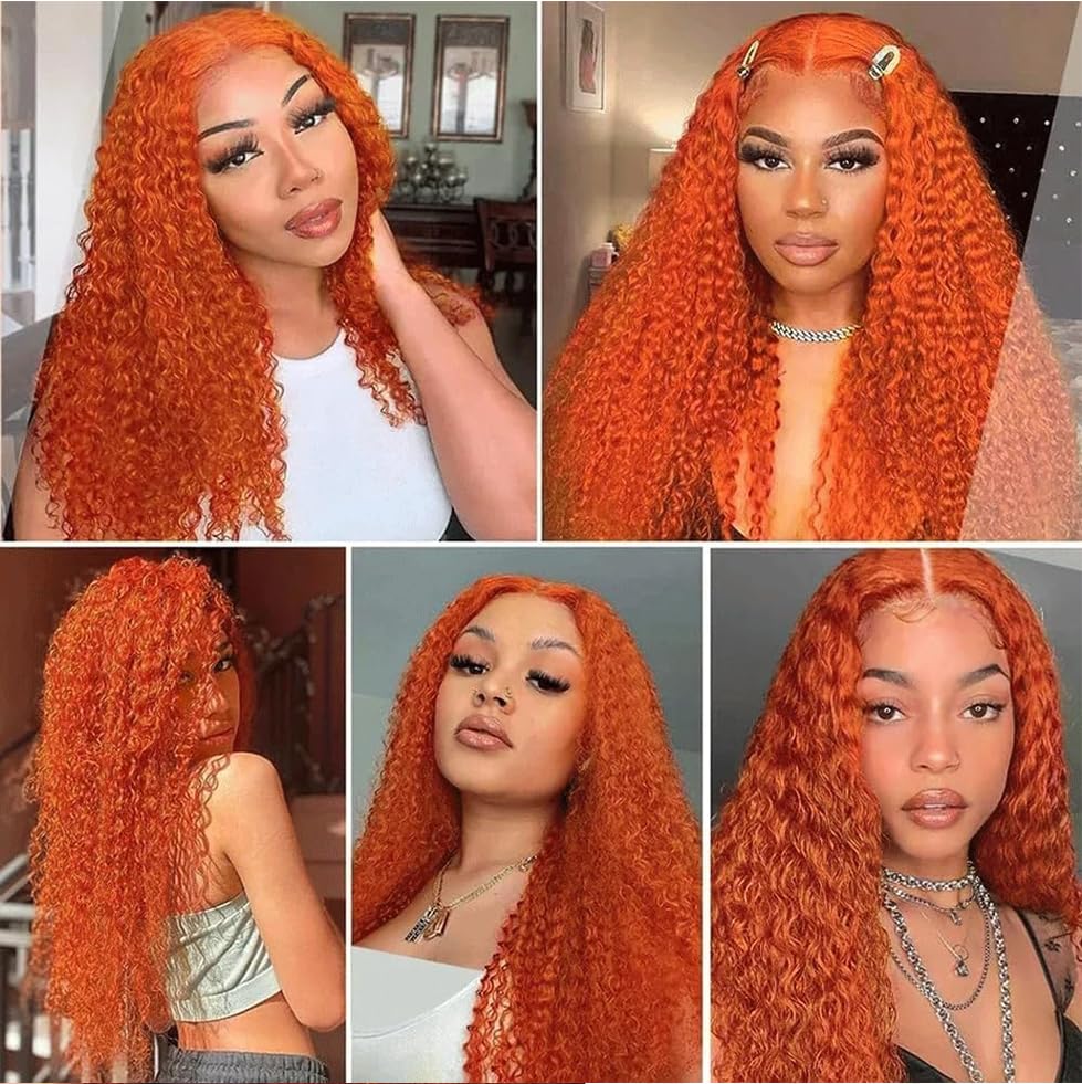 Color #350 Copper Ginger Curly Human Hair Bundles Orange Kinkycurly Weave 3 Bundles Human Hair 14 16 18 Inch Double Weft Unprocessed Virgin Remy Hair Extensions 50g Per Bundle