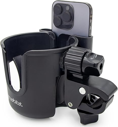 Habitat Soporte universal para taza de cochecito con soporte para teléfono, organizador ajustable de bebidas y teléfono para cochecitos de bebé,