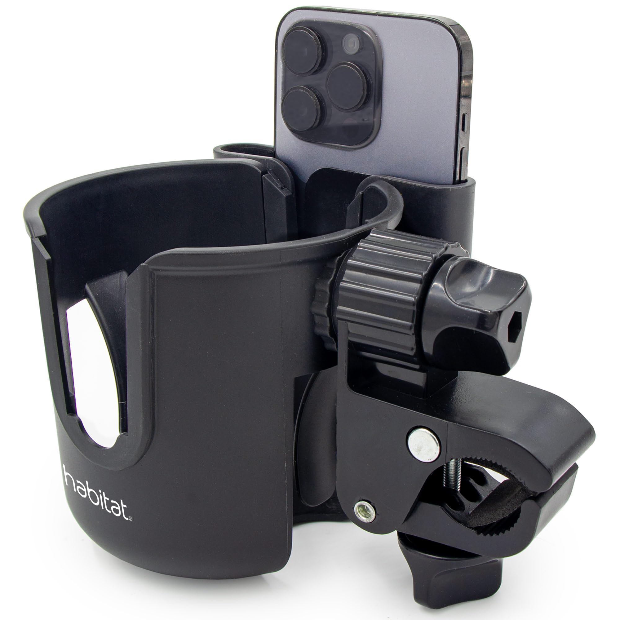 Habitat Soporte Universal para portavasos para Cochecito con Soporte para teléfono, Organizador Ajustable de Bebidas y teléfono para cochecitos de bebé, andadores, Bicicletas y Scooters, Regalo para