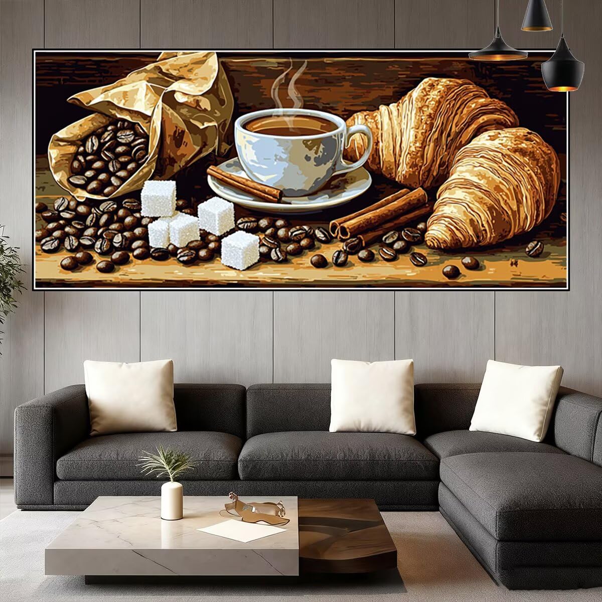 Malarstwo diamentowe do kawy, nowoczesne malowanie diamentami duży rozmiar 220 x 100 cm, DIY kryształowe diamenty sztuka diamentowa diamentowa haft rzemiosło zestaw do dekoracji jesiennych G-94