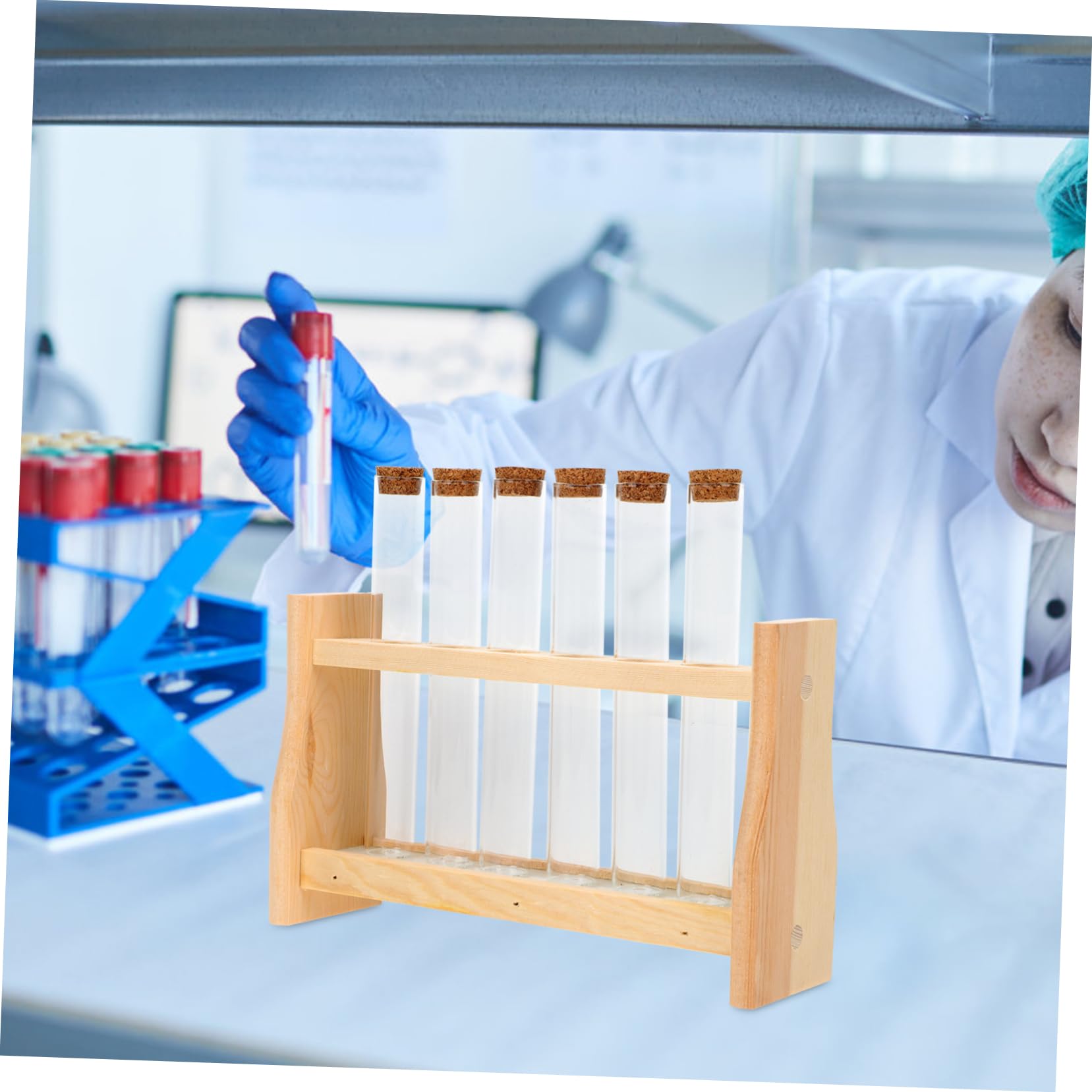 Gatuida Porta Provette in Legno per Olio Essenziale e Profumo Superficie Lucida, Supporto Stabile per Laboratorio da Tavolo, per Uso Scientifico e Ricerca