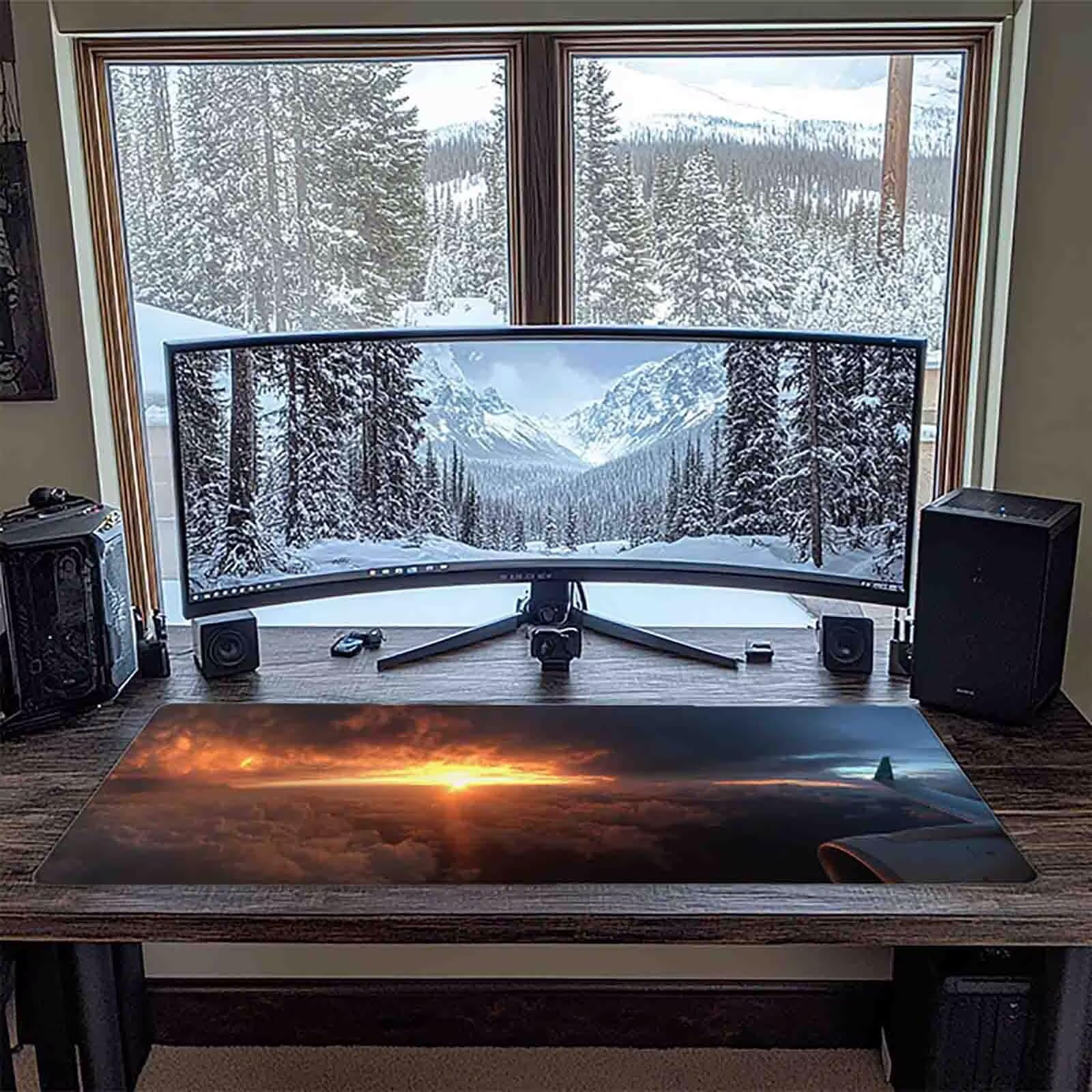 Tappetino Mouse XXL 1200x600mm Tramonto Mousepad Aereo Tappetino Scrivania Grande, con base in Gomma Antiscivolo, Impermeabile Sottomano Scrivania per Computer, Accessori Gaming Mouse Pad 5-1037w