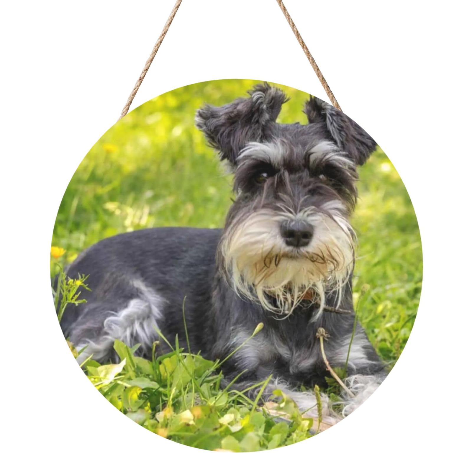 InOmak Miniature Schnauzer, Round Wood Panel Painting 12 in, Wall Hanging Painting For Home