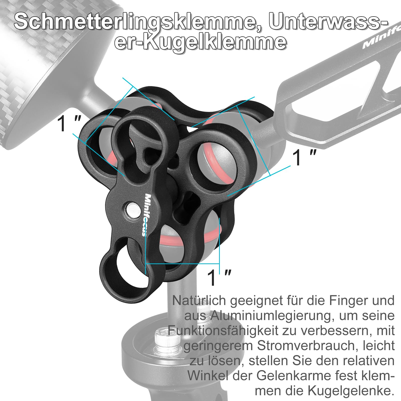 2PCS 1'' Aluminium Triple Holes Ball Clamp Mount für Unterwasser Tauchen Licht Arme Tray System, Fotografie Tauchen Kamera, 360° Clip für GoPro Action Kamera Taschenlampe Arms System