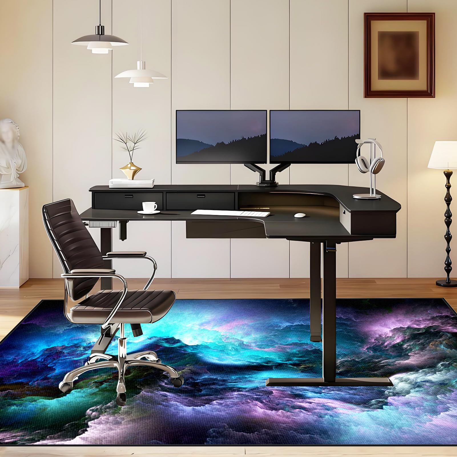 Tapis Chaise Gaming Antidérapant, 100 x 120 cm Tapis de Chaise à Rouler, Tapis de Chaise de bureau pour ordinateur en bois dur, Tapis Potection de Sol Tapis Protecteur de Sol pour fauteuils de Gaming