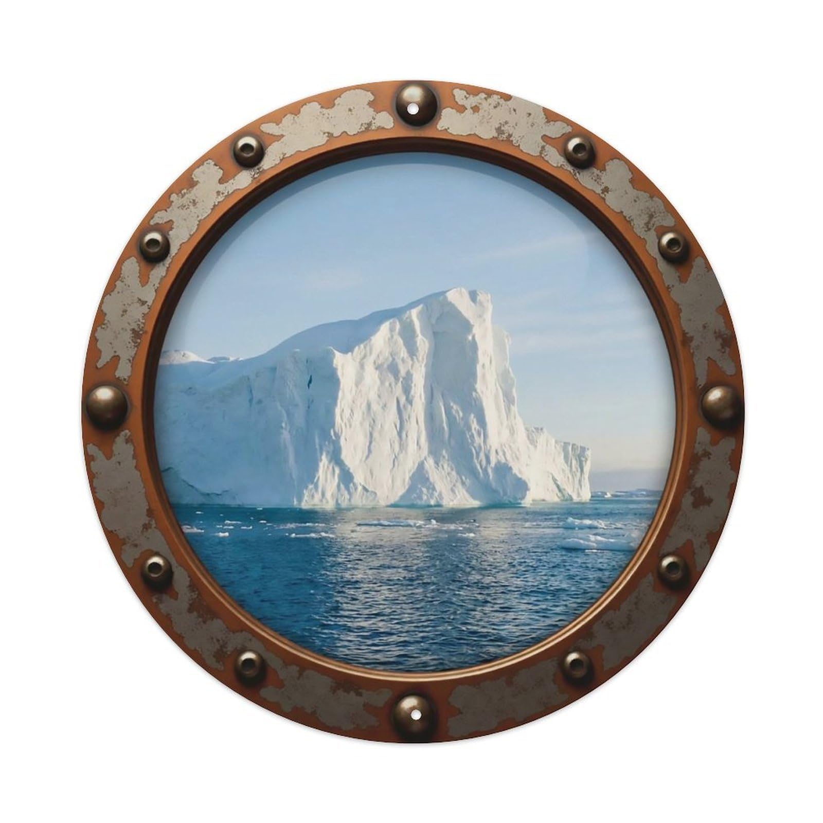 Vintage Porthole Giant Iceberg Nautical Window View Metal Tin Sign