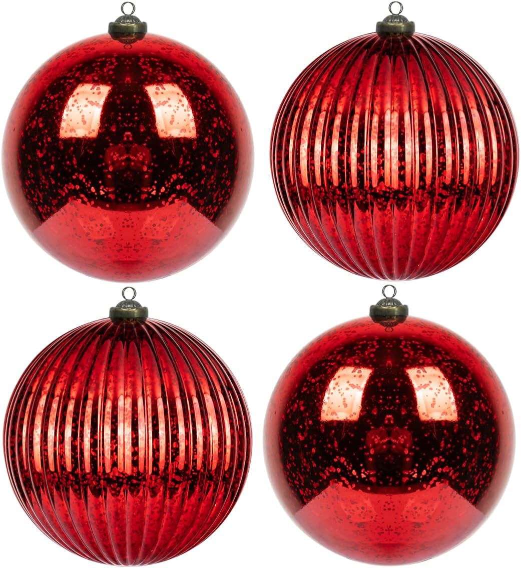 Art BeautyOversized Christmas Baubles Red 15CM Shatterproof Mercury Bauble for Christmas Tree Decoration Ornaments Decor Set Of 4