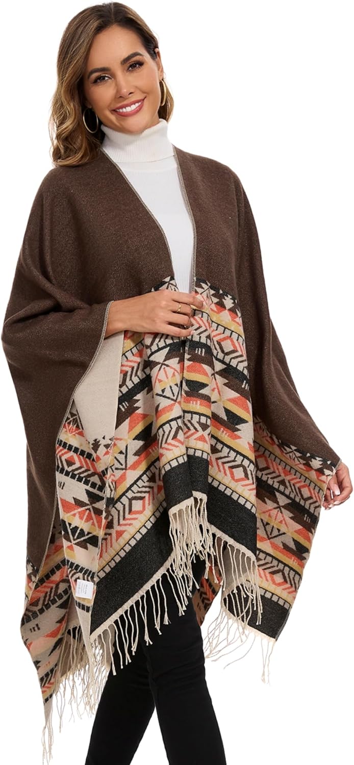 Shawl Wraps for Women, Elegant Knitted Cape Open Front Poncho Scarf Blanket Cardigan Coat for Spring, Autumn, and Winter - Image 5