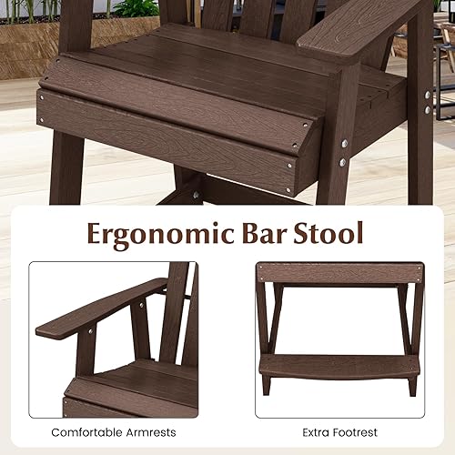 Miniatura 6 de Tangkula Taburete de bar para exteriores, silla Adirondack alta de polietileno de alta densidad con reposabrazos y reposapiés, resistente a la