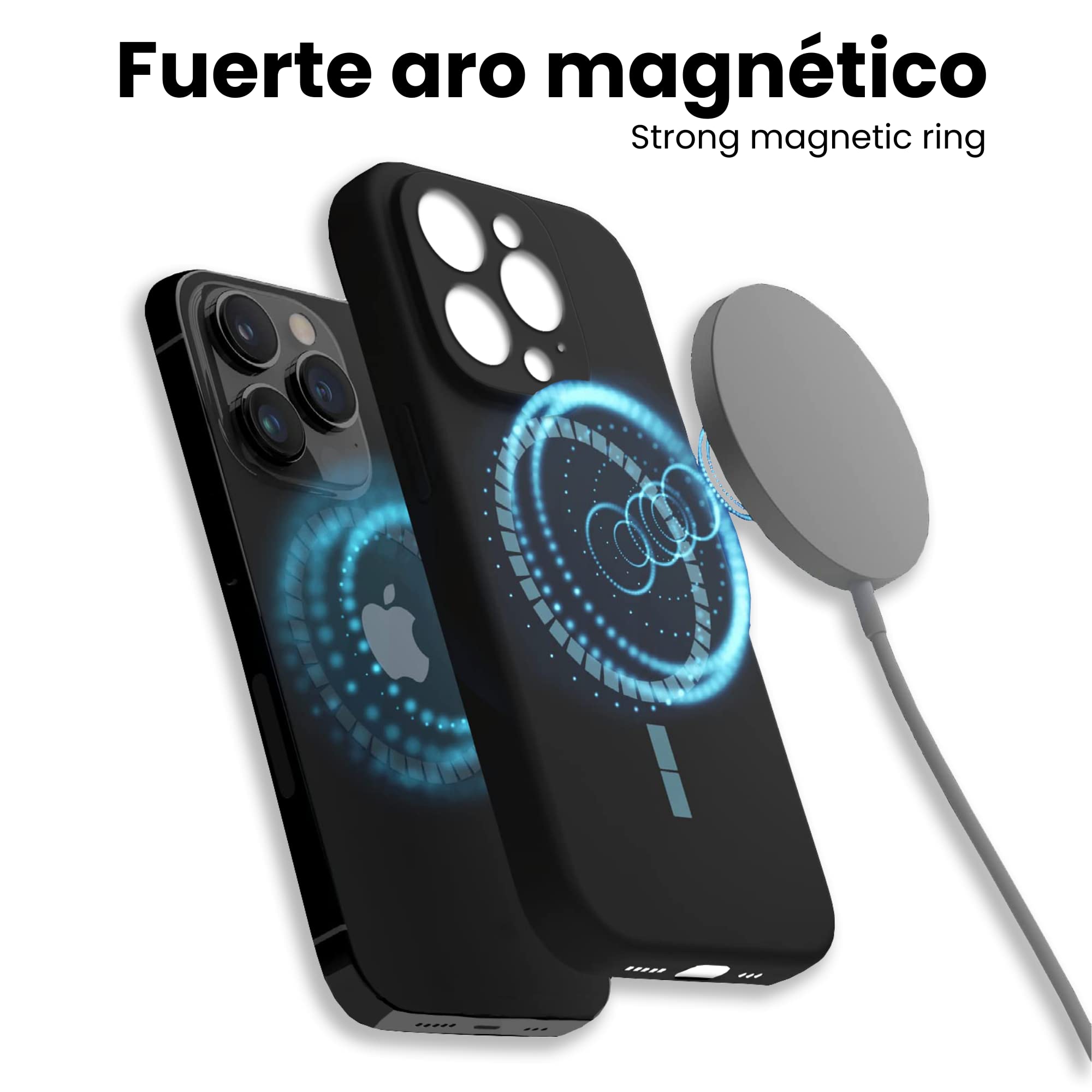 ICOVERI Funda Silicona Magnética para iPhone 13 Pro, Compatible con Magsafe, Imanes Incorporados, Prueba de Golpes, Antiarañazos, Protección cámara. Carcasa Silicona Colores (iPhone 13 Pro, Negro) — view 2