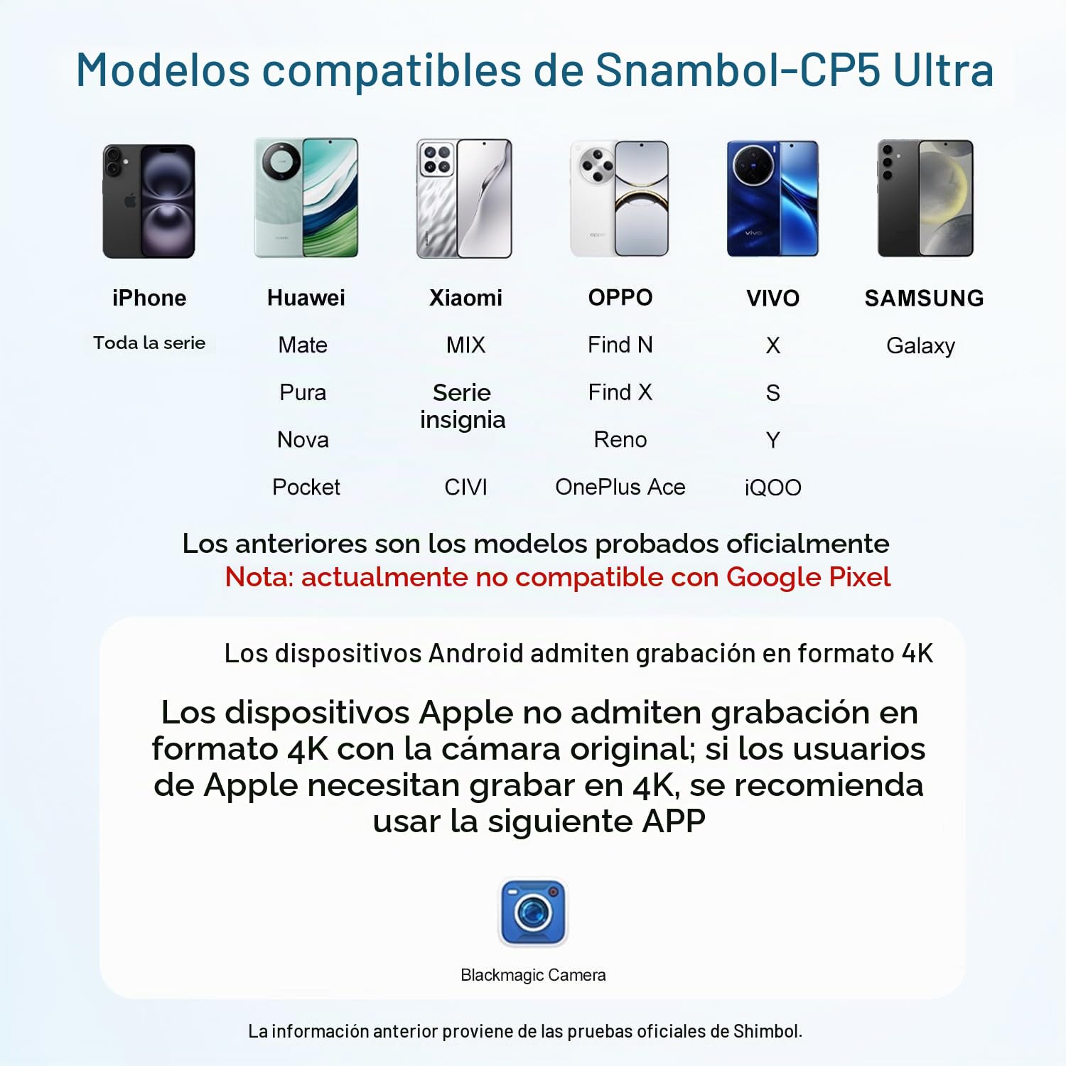 Shimbol CP5 Ultra Monitor Selfie Táctil HD de 5'' 1080P para iPhone&Android | Grabación Inalámbrica, Bluetooth Control Remoto, Control Reverso, Espejo Retrovisor para Transmisiones en Tiktok (Negro)