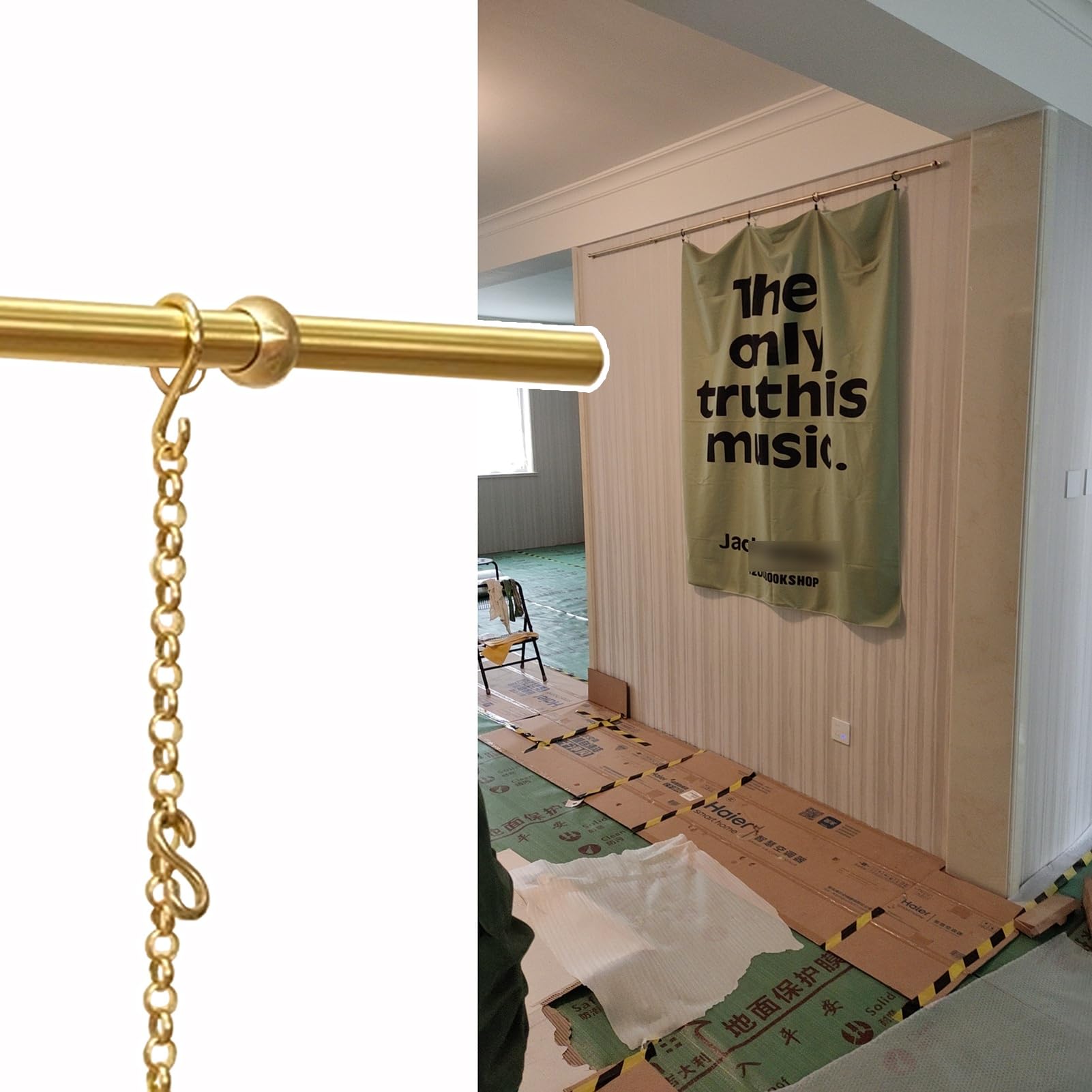Système de cimaise avec Anneaux en D et Fil métallique pour accrocher Tableaux, Affiches et Panneaux publicitaires - Solution de décoration Murale