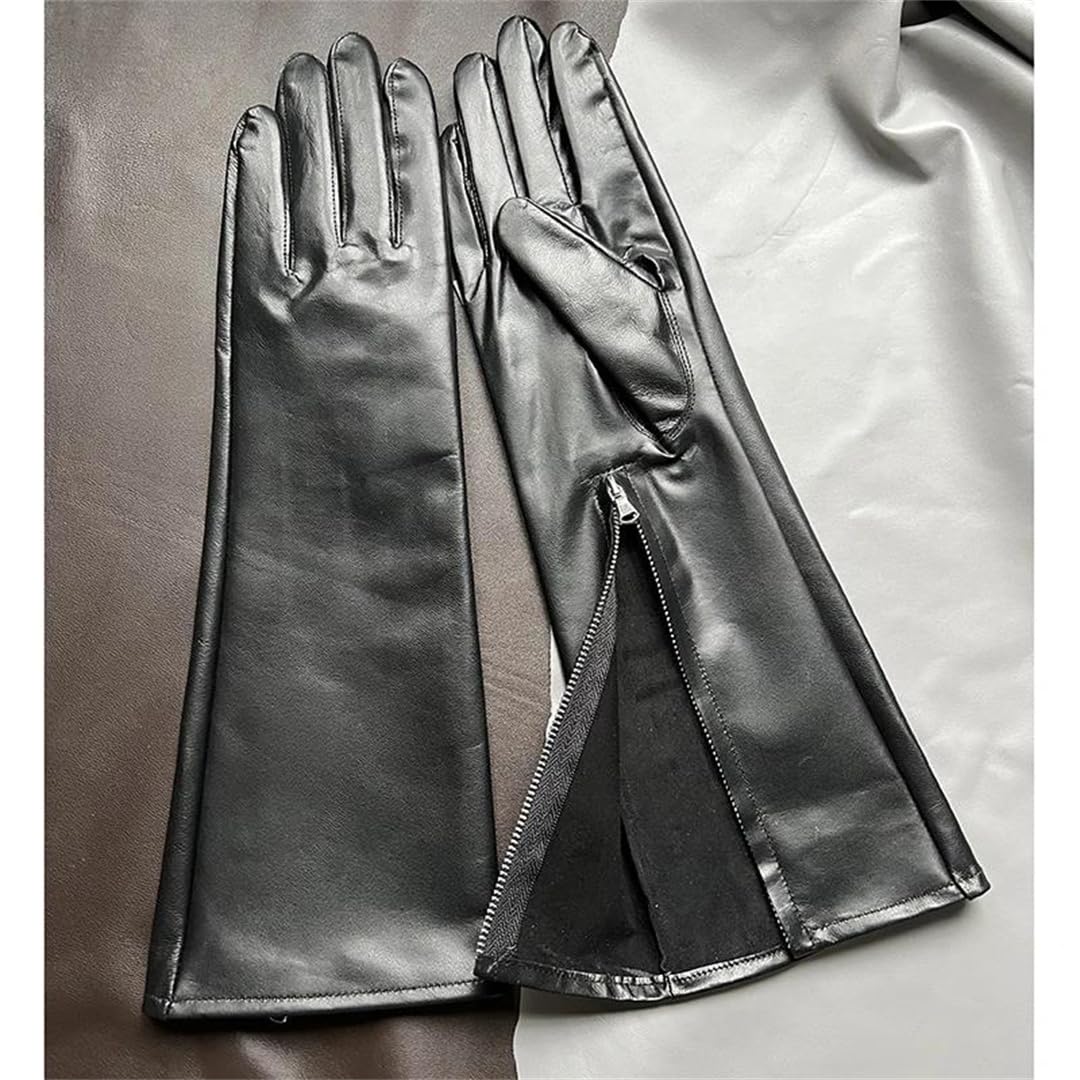 Lange Herren-Handschuhe aus Ziegenleder, Reißverschluss, Motorrad-Stil, cool, ungefüttert, modisch, Herbst und Winter