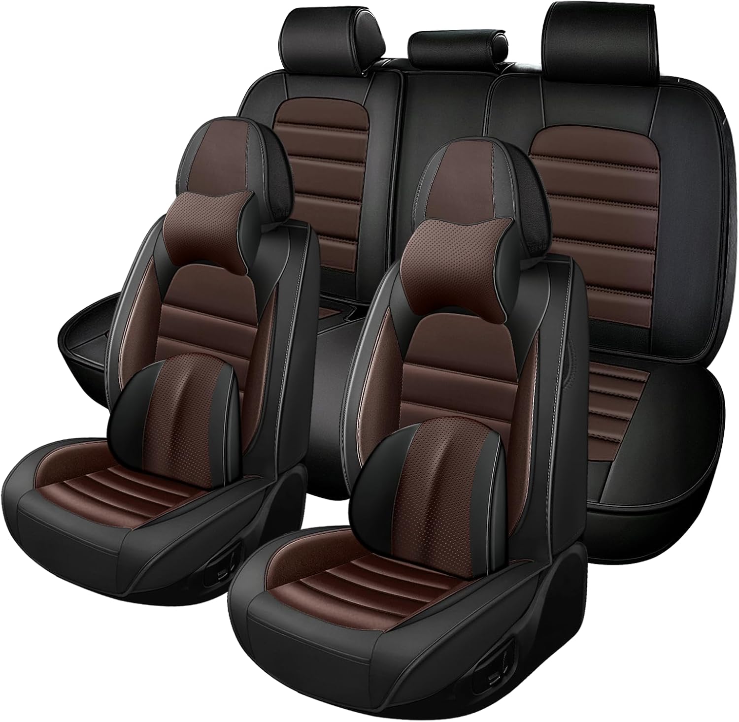 Seat Covers Fit for Ford F-150 2009-2024 Waterproof Leather Seat Covers,Non-Slip Easy to Install Vehicle Cushions Cover,Seat Protectors Interior Accessories(Black Coffee,5 Seats Luxury)