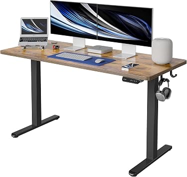 FEZIBO 55"x24" Electric Height Adjustable Standing Desk, Ergonomic Sit-Stand Home Office Workstation, Rustic Brown