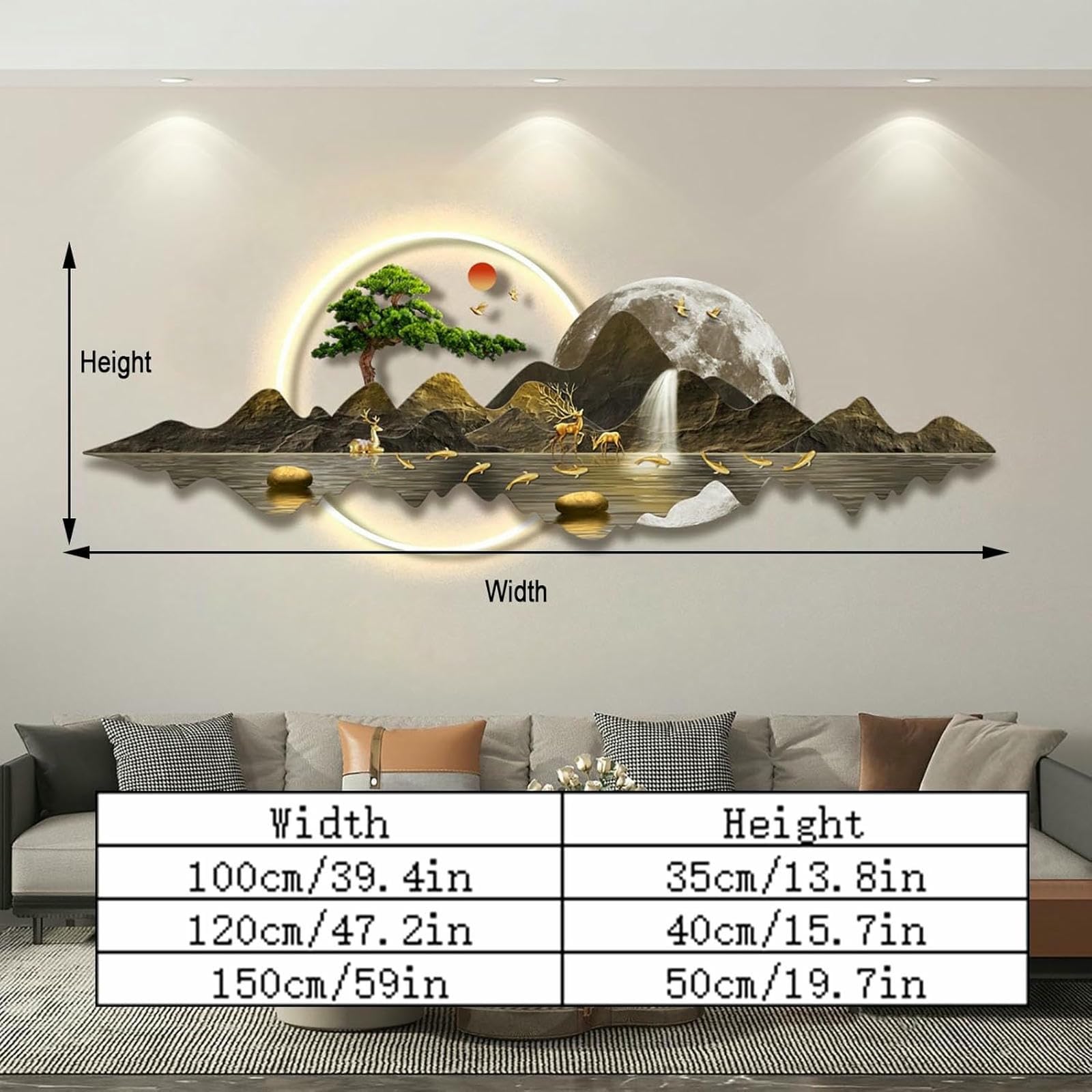 Dekoratives Gemälde mit LED-Licht, 3D-Wandkunst, Dekoration für Schlafzimmer, Wohnzimmer, moderne Heimdekoration