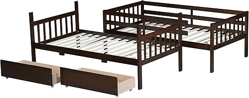 Miniatura 9 de Litera individual sobre individual con 2 cajones de almacenamiento, convertible en 2 camas (cama de plataforma y cama alta junior), cabecera y Cajón