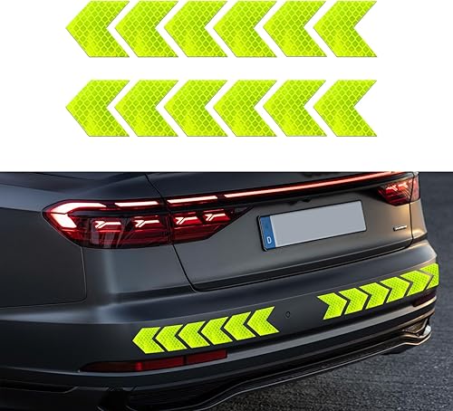 QODOLSI Paquete de 12 calcomanías reflectantes fuertes, 1.57 x 1.77 pulgadas, calcomanías de flecha de advertencia de seguridad nocturna para