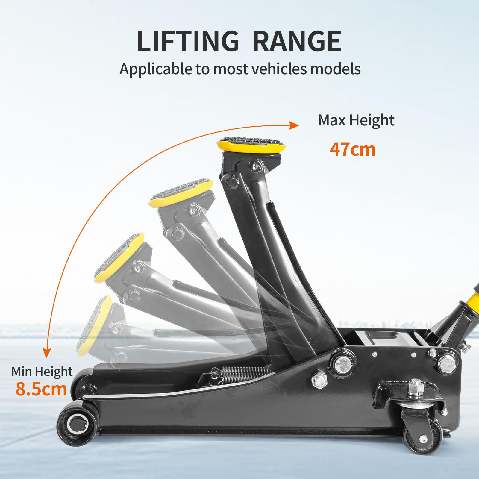 3 Tonne Trolley Jack Hydraulic Car Jack, Low Profile Floor for Car Van, Heavy-Duty Steel Hydraulic Lift with Dual Pump System, Handle Swivel Wheels, High Lift Garage (Yellow) - 3