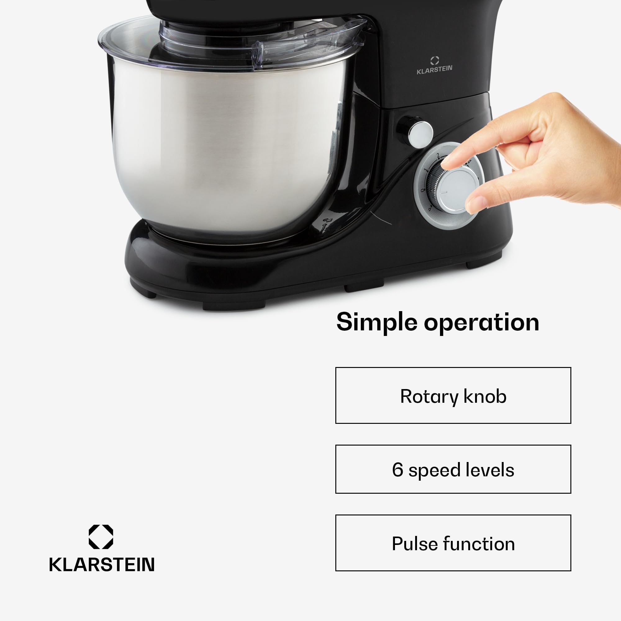 Klarstein Robot kuchenny do pieczenia, 1300W maszyna do ciasta Mała, 6 biegów, Trzepaczka, hak do mieszania i ugniatania, Misa 5L, Mieszanie planetarne, Mikser z blenderem, Robot do ciasta na chleb