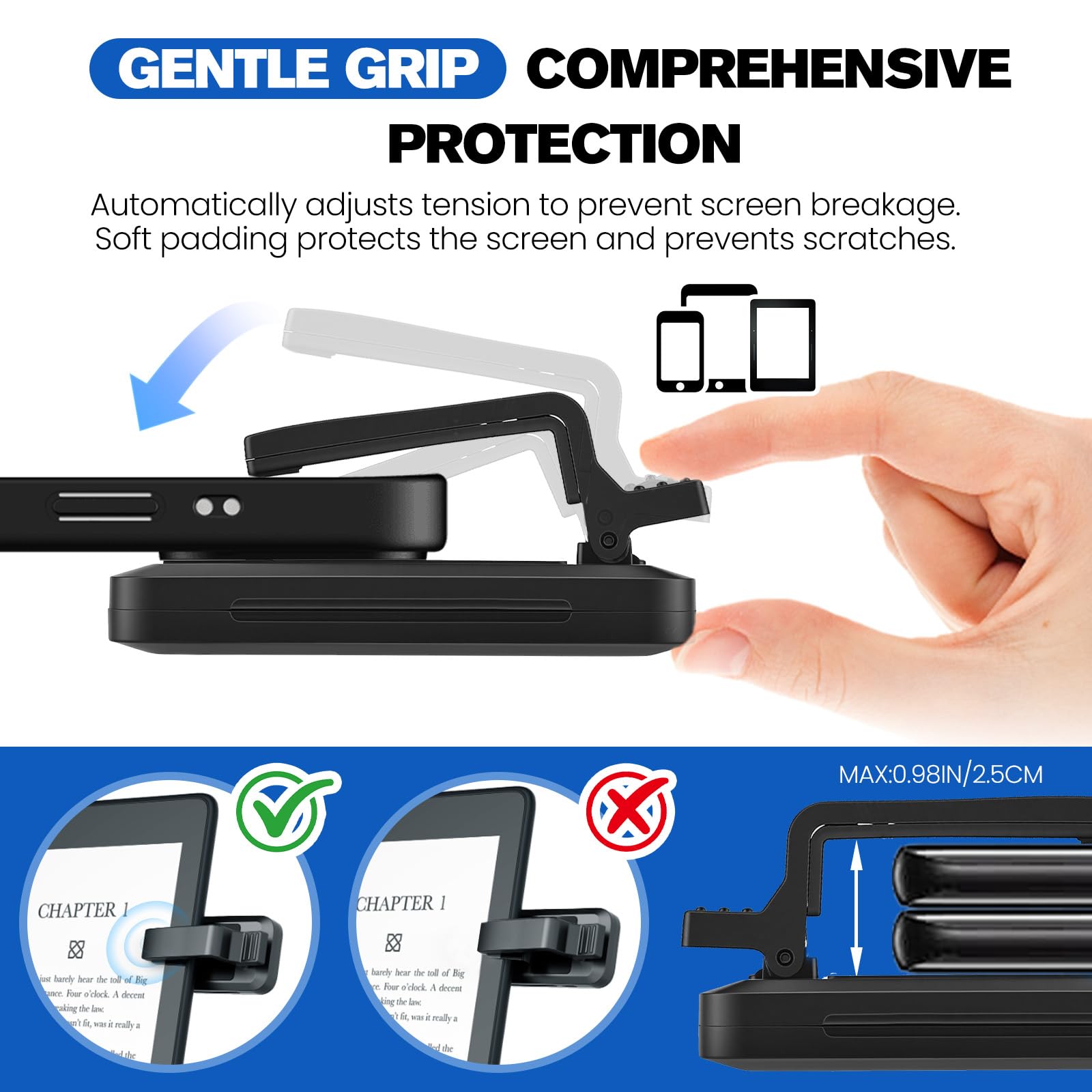 Support col de cygne pour Kindle avec télécommande RF, socle à 360° dans le lit et le canapé, avec Page Turner, accessoires pour liseuse Kindle de 4,7 à 10,35"