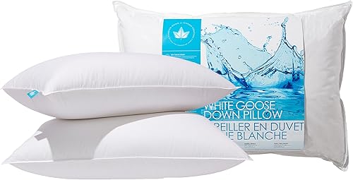 Canadian Down & Feather Co. - Paquete de 2 almohadas firmes de plumón de ganso blanco tamaño King - 260 TC Shell 100% algodón - Relleno en Canadá