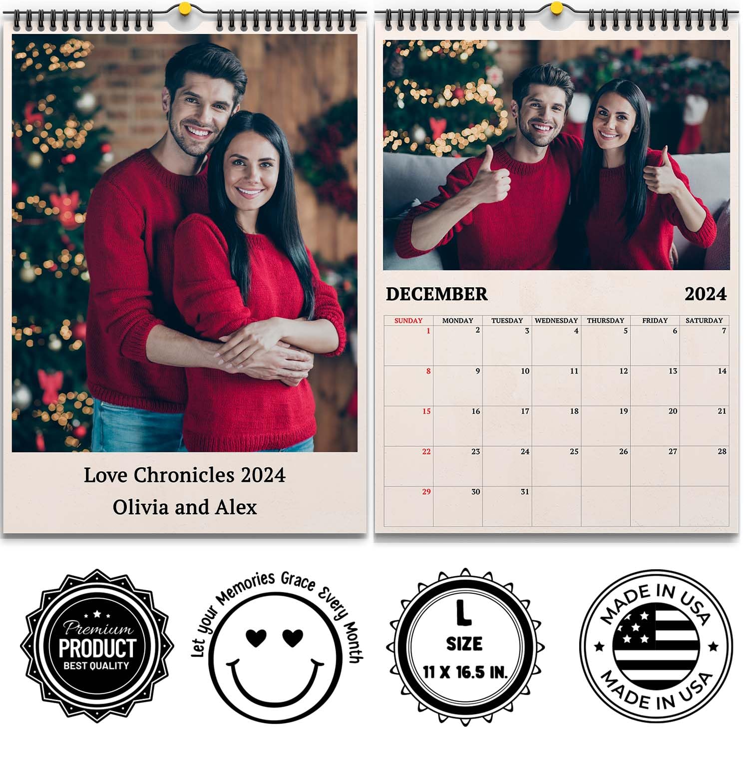 Amazon.com: Custom Calendar 2024 Premium Quality Personalized Calendar with Your  Own Pictures from AURUM AGE Photo Wall Calendar (Large 11'' x 16.5'' Made  in USA) : Office Products