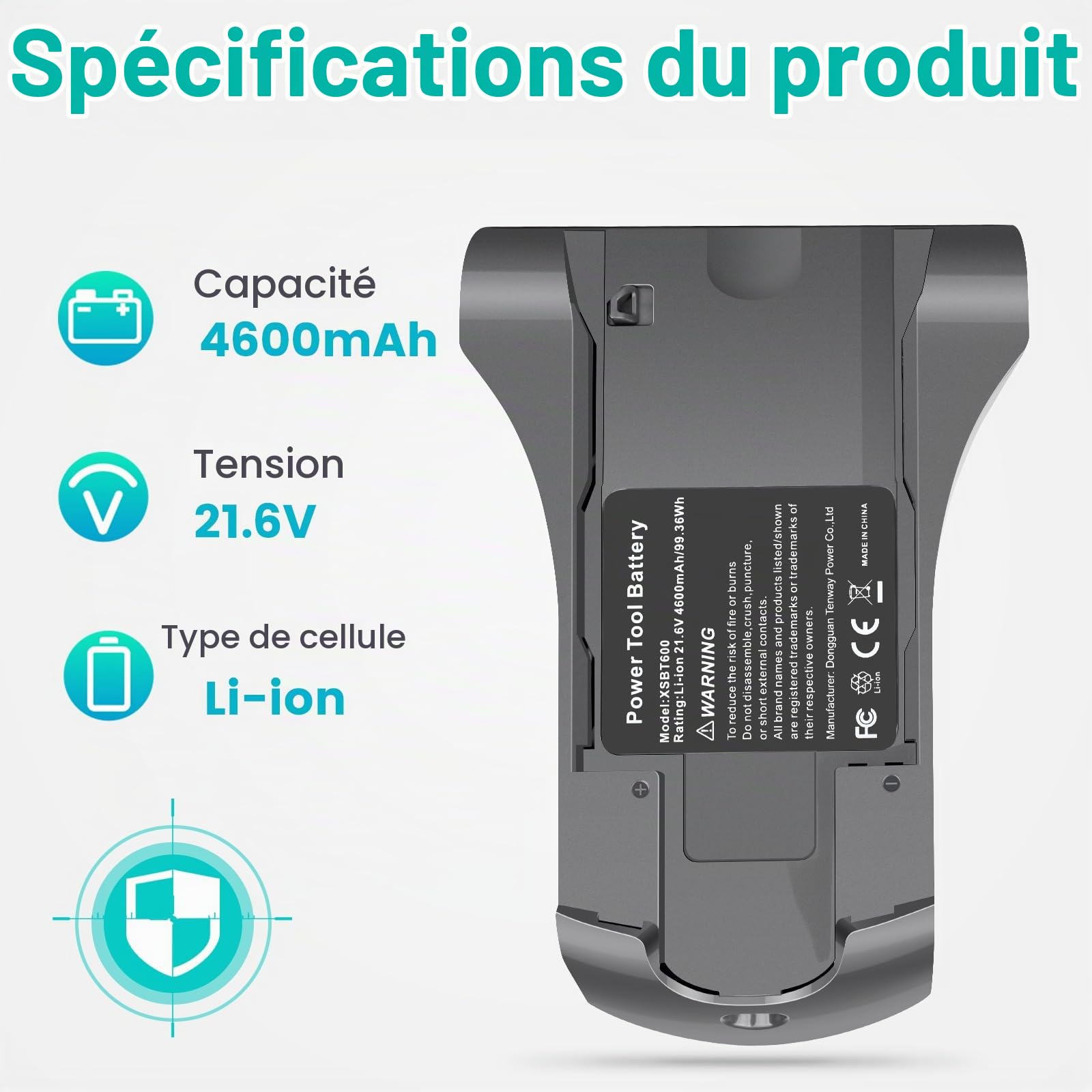 LabTEC 21.6V 4600mAh Batterie de remplacement pour Shark XSBT700EU, Batterie Li-ion pour Shark XSBT600 IZ300UK IZ300UKT IZ320UK XSBT700 IZ162H IZ163H IZ361H IZ363HT IZ462H IZ482H IZ483H + Converter DC