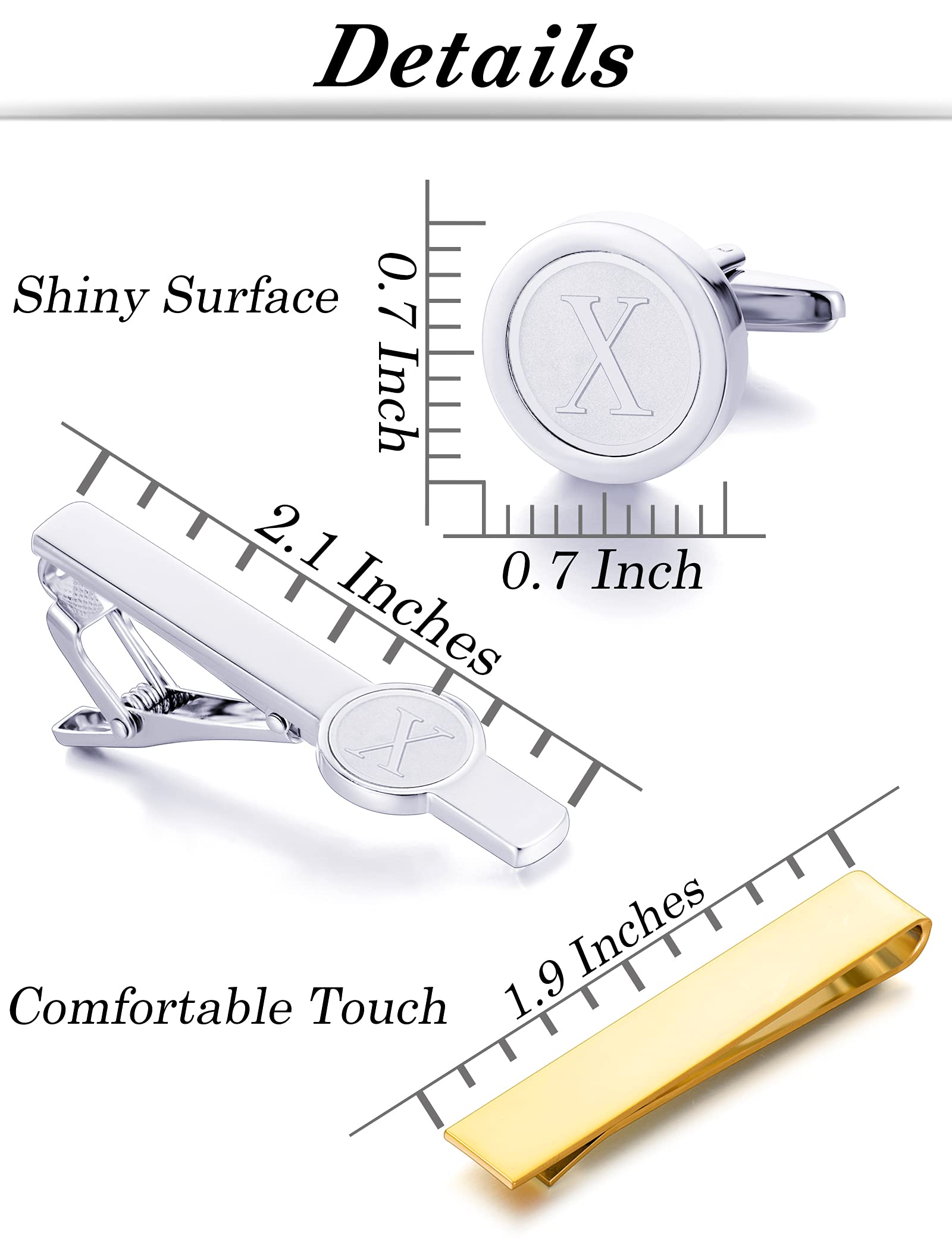 Fxiqini 6Pcs Tie Clips Bar Pin Initial Alphabet Letter Cufflinks Shirt Studs X for Men Women Business Wedding