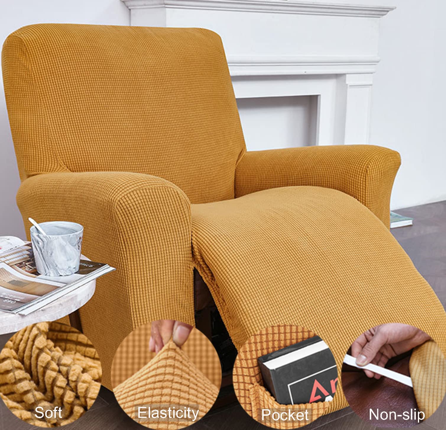 YOPOIY Extensible Housse de Fauteuil Relax, Douce Housse de Fauteuil Moderne Universelle Housse de Chaise Inclinable Jacquard Lavable Fauteuil Relax Protecteur pour Salon -Or